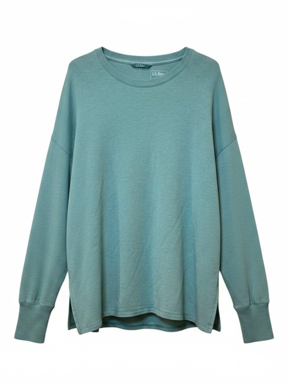 LL Bean Womens Teal Green Pullover Long Sleeve Top Crewneck Oversized Soft S PET